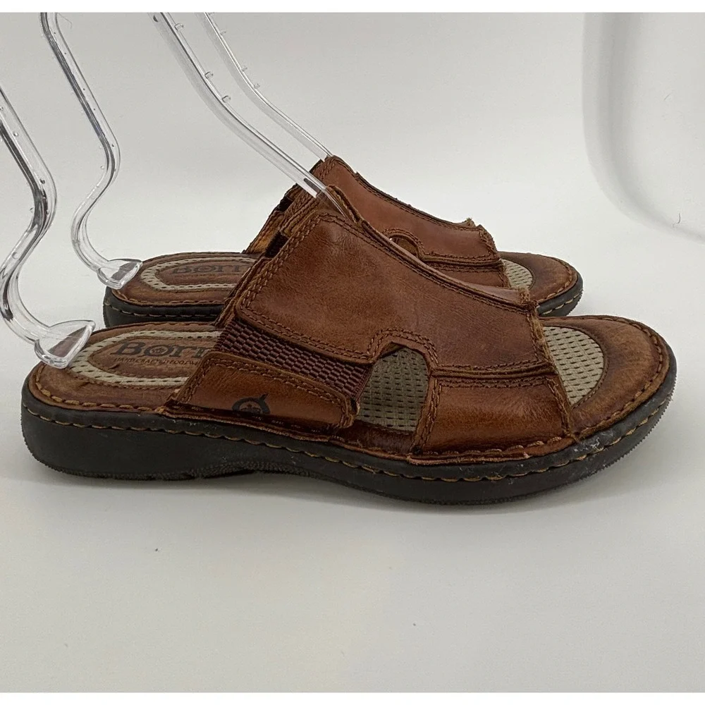 BORN Flores II Brown Leather Slide Sandals Men's 9 Comfort Cushioned Footbed